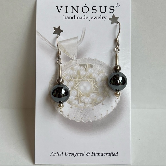 Vinosus‎ Hematite Earrings Dangle Drop Star Handmade Jewelry - Picture 1 of 1
